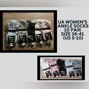 UA Women’s Ankle Socks 10 Pair Sz 36-41 (US 5-10) NWT Pink•White•Black•Grey•Blue